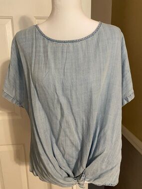 LOFT Light weight denim Short Sleeve Tie-Knot Top